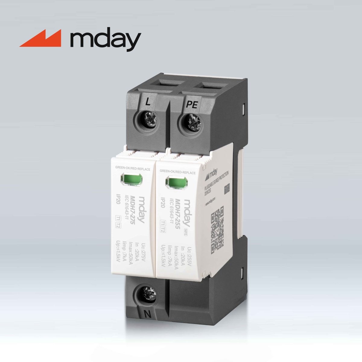 سرج ارستر 50 کیلوآمپر، 385 ولت، 2 پل، برند Mday، مدل MDH7-AC-1P+NPE - تصویر 4