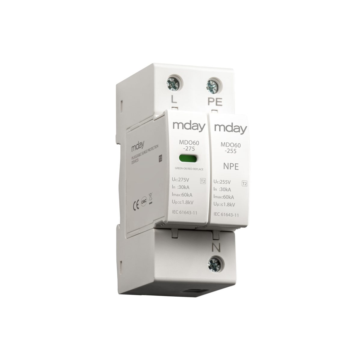 سرج ارستر 60 کیلوآمپر، 385 ولت، 2 پل، برند Mday، مدل MDO60-AC-1P+NPE - تصویر 3